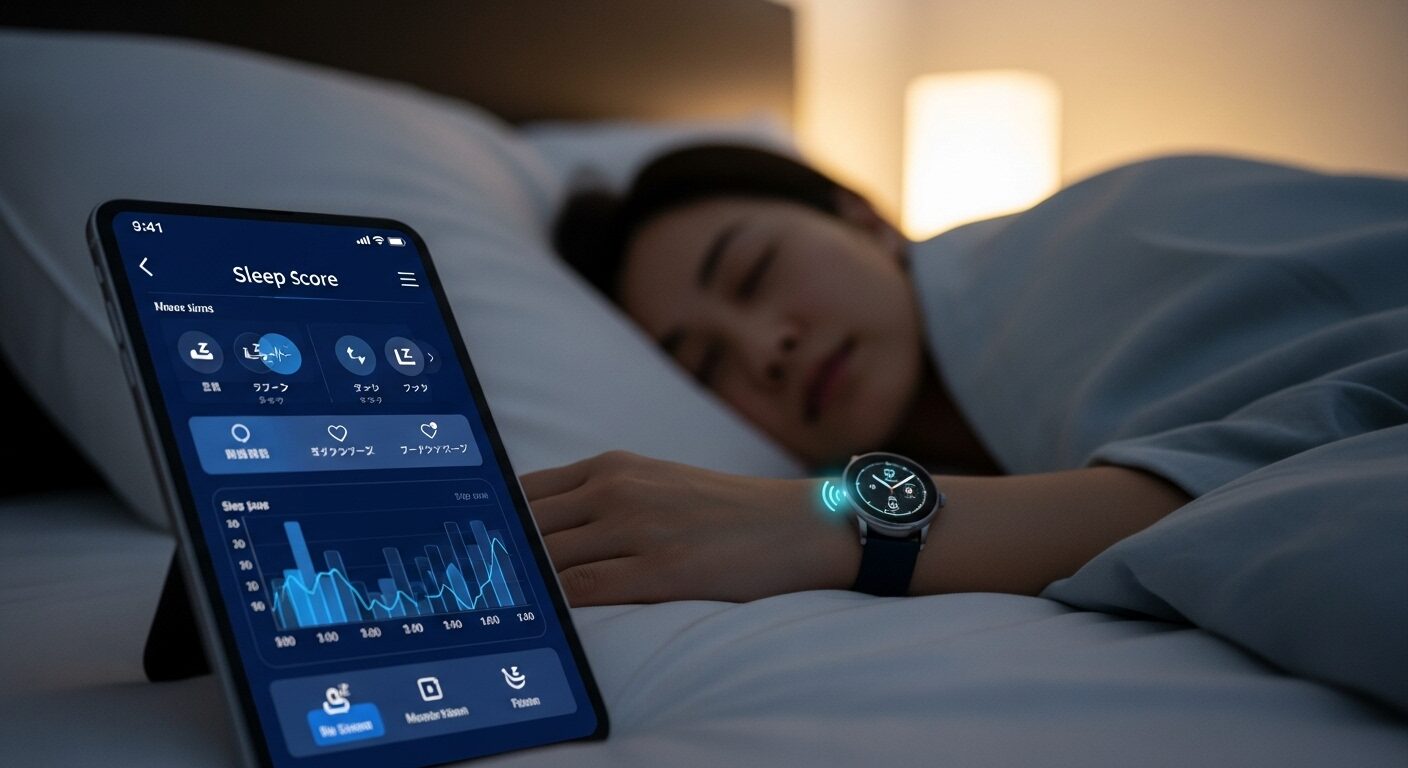 睡眠データを取る女性