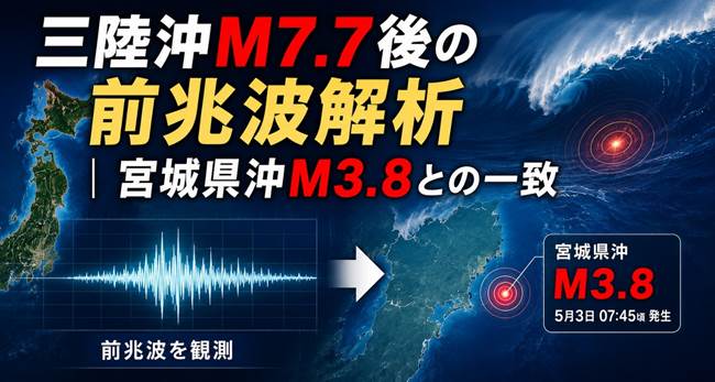 【地震予知】三陸沖M7.7後の前兆波解析 宮城県沖M3.8との一致は？