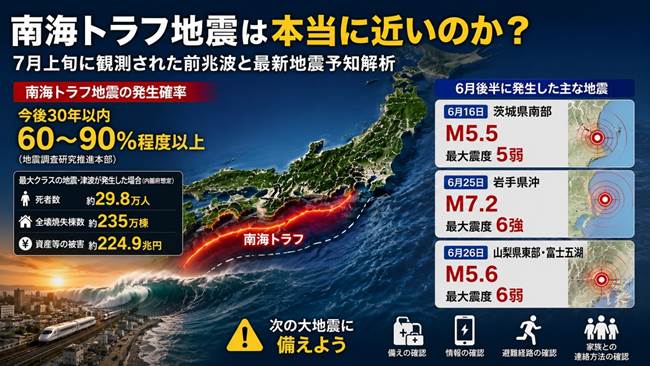 南海トラフ地震は本当に近いのか？ 7月上旬に観測された前兆波と最新地震予知
